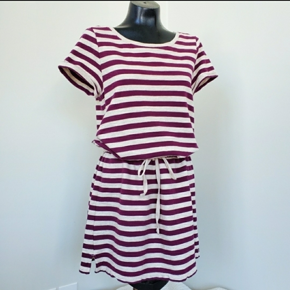 👗 Gap Purple Cream Striped Terry Dress XS Tie EUC
